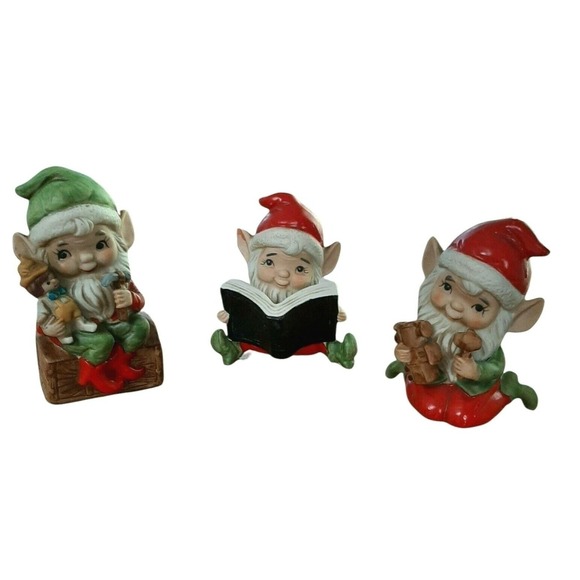 Homco Other - 3 Vintage Homco Elf elves Christmas #5406 ceramic toymaker train doll